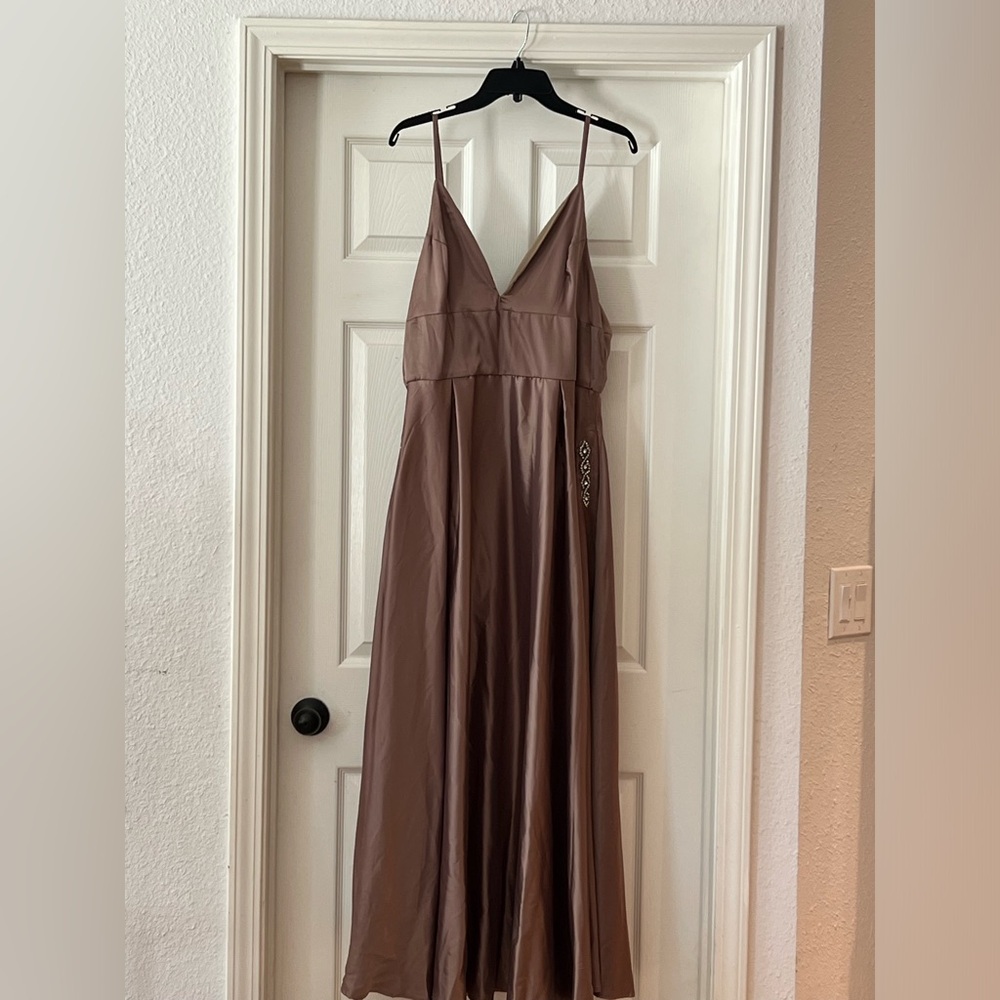 Brown embellished pockets gown